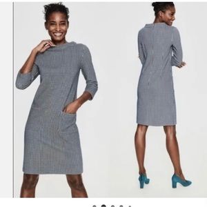 Boden Women's Sz 14 Opal Teal Green Lt. Pink Jersey Jacquard Houndstooth Dress